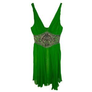 NWT Mandalay Dark Lime Green Beaded Embellished Mini Cocktail Party Dress Size 6